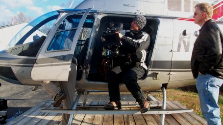 Preparing to shoot aerial footage of Philadelphia